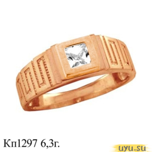Золотое кольцо-печатка (перстень), 585 пробы с фианитом, КП1297