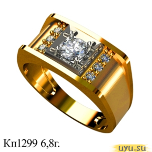 Золотое кольцо-печатка (перстень), 585 пробы с фианитом, КП1299