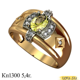 Золотое кольцо-печатка (перстень), 585 пробы с фианитом, КП1300