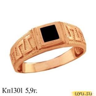 Золотое кольцо-печатка (перстень), 585 пробы с фианитом, КП1301