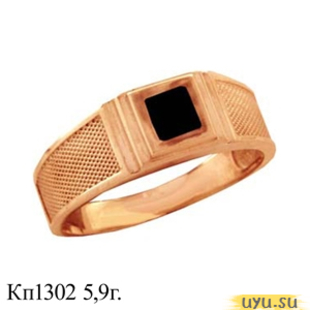 Золотое кольцо-печатка (перстень), 585 пробы с фианитом, КП1302