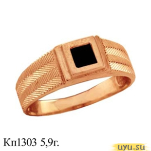Золотое кольцо-печатка (перстень), 585 пробы с фианитом, КП1303