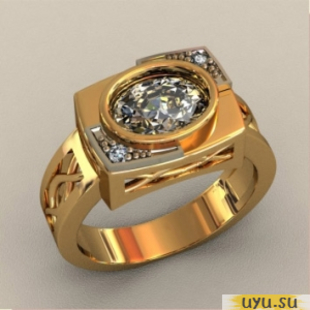 Золотое кольцо-печатка (перстень), 585 пробы с фианитом, КП1729