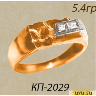 Золотое кольцо-печатка (перстень), 585 пробы с фианитом, КП2029