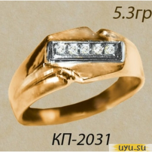 Золотое кольцо-печатка (перстень), 585 пробы с фианитом, КП2031