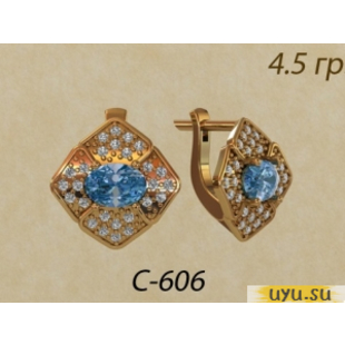 Золотые серьги 585 пробы с фианитом, С-606