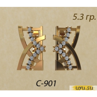 Золотые серьги 585 пробы с фианитом, С-901