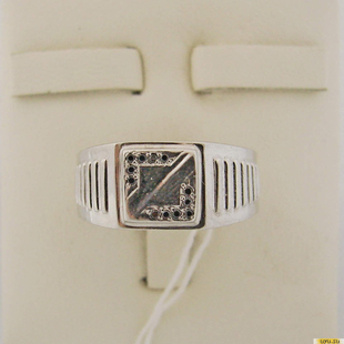 Серебряное кольцо-печатка (перстень), 925 пробы с фианитом, 2200000370945