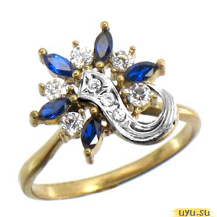 Золотое кольцо 585 пробы с фианитом, 1156 в комплекте с 4218