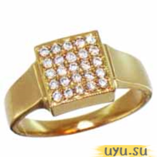 Золотое кольцо-печатка (перстень), 585 пробы с фианитом, 3002