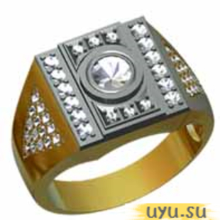 Золотое кольцо-печатка (перстень), 585 пробы с фианитом, 3003