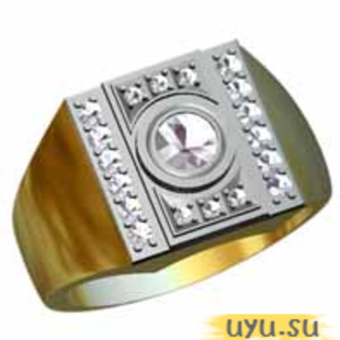 Золотое кольцо-печатка (перстень), 585 пробы с фианитом, 3005