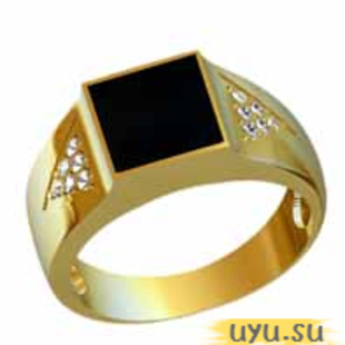 Золотое кольцо-печатка (перстень), 585 пробы с фианитом, 3009