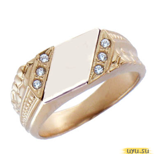 Золотое кольцо-печатка (перстень), 585 пробы с фианитом, 3010