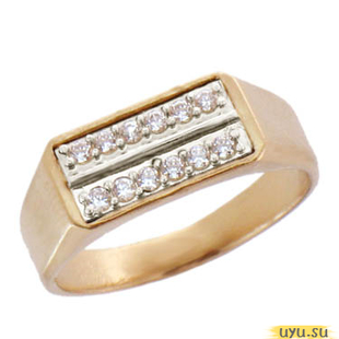 Золотое кольцо-печатка (перстень), 585 пробы с фианитом, 3012