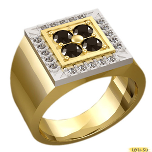 Золотое кольцо-печатка (перстень), 585 пробы с фианитом, 3014