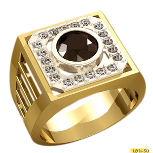 Золотое кольцо-печатка (перстень), 585 пробы с фианитом, 3015