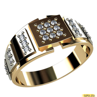 Золотое кольцо-печатка (перстень), 585 пробы с фианитом, 3037
