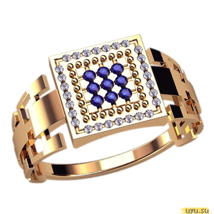 Золотое кольцо-печатка (перстень), 585 пробы с фианитом, 3046