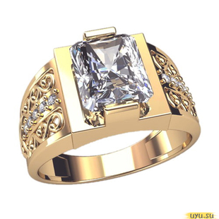 Золотое кольцо-печатка (перстень), 585 пробы с фианитом, 3052