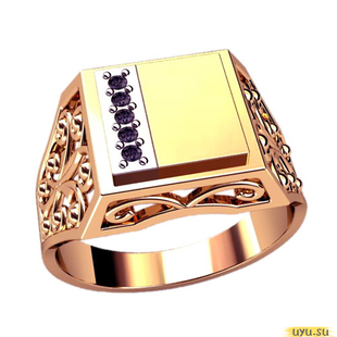 Золотое кольцо-печатка (перстень), 585 пробы с фианитом, 3063