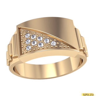 Золотое кольцо-печатка (перстень), 585 пробы с фианитом, 3072