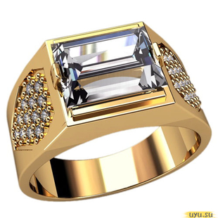 Золотое кольцо-печатка (перстень), 585 пробы с фианитом, 3088