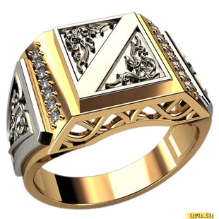 Золотое кольцо-печатка (перстень), 585 пробы с фианитом, 3090