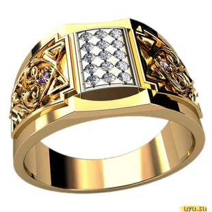 Золотое кольцо-печатка (перстень), 585 пробы с фианитом, 3093