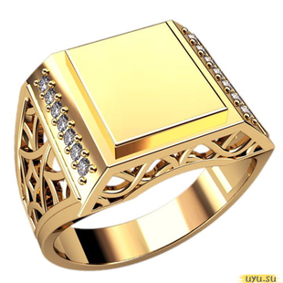 Золотое кольцо-печатка (перстень), 585 пробы с фианитом, 3101