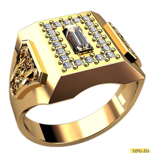 Золотое кольцо-печатка (перстень), 585 пробы с фианитом, 3104