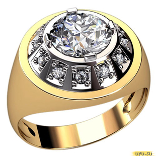 Золотое кольцо-печатка (перстень), 585 пробы с фианитом, 3109