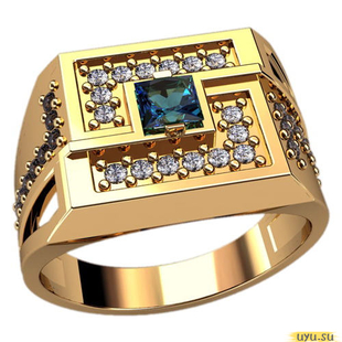 Золотое кольцо-печатка (перстень), 585 пробы с фианитом, 3112