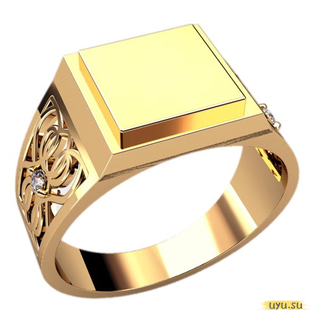 Золотое кольцо-печатка (перстень), 585 пробы с фианитом, 3114