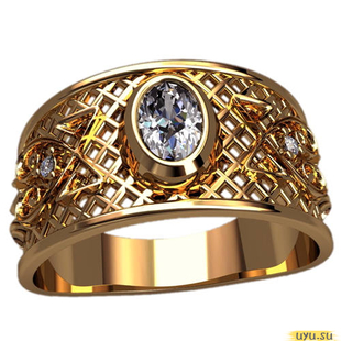 Золотое кольцо-печатка (перстень), 585 пробы с фианитом, 3124