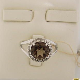 Серебряное кольцо 925 пробы с топазом, фианитом, 2200000307057
