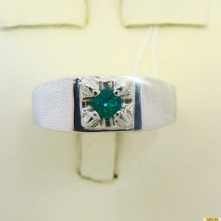 Серебряное кольцо-печатка (перстень), 925 пробы с изумрудом, фианитом, 2200000183033