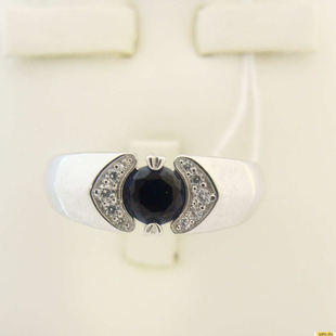 Серебряное кольцо-печатка (перстень), 925 пробы с сапфиром, фианитом, 2200000273963