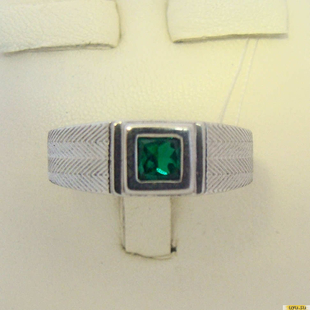 Серебряное кольцо-печатка (перстень), 925 пробы с изумрудом, фианитом, 2200000299710