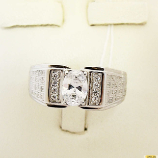 Серебряное кольцо-печатка (перстень), 925 пробы с фианитом, 2200000366597