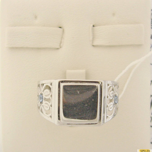 Серебряное кольцо-печатка (перстень), 925 пробы с аквамарином, фианитом, 2200000390264