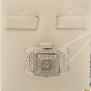 Серебряное кольцо-печатка (перстень), 925 пробы с фианитом, 2200000396051