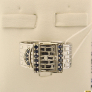 Серебряное кольцо-печатка (перстень), 925 пробы с сапфиром, фианитом, 2200000404848
