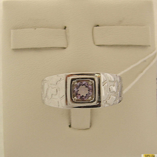 Серебряное кольцо-печатка (перстень), 925 пробы с аметистом, 2200000411860