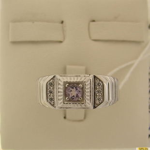 Серебряное кольцо-печатка (перстень), 925 пробы с аметистом, фианитом, 2200000413581