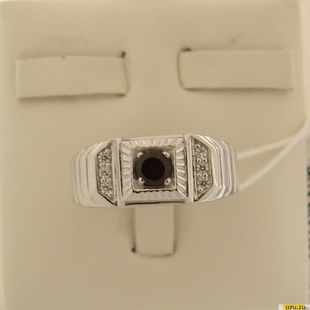 Серебряное кольцо-печатка (перстень), 925 пробы с гранатом, фианитом, 2200000413598