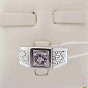 Серебряное кольцо-печатка (перстень), 925 пробы с аметистом, фианитом, 2200000425126
