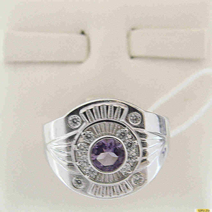 Серебряное кольцо-печатка (перстень), 925 пробы с аметистом, фианитом, 2200000425782