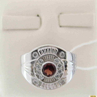 Серебряное кольцо-печатка (перстень), 925 пробы с гранатом, фианитом, 2200000425812