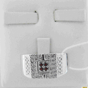 Серебряное кольцо-печатка (перстень), 925 пробы с гранатом, фианитом, 2200000425935